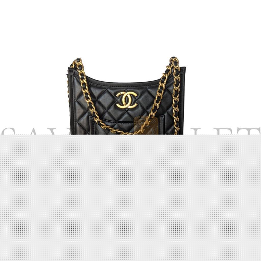 Ch*el master black calfskin quilted cc crossbody hobo handbag as4532 (24*20*6cm)